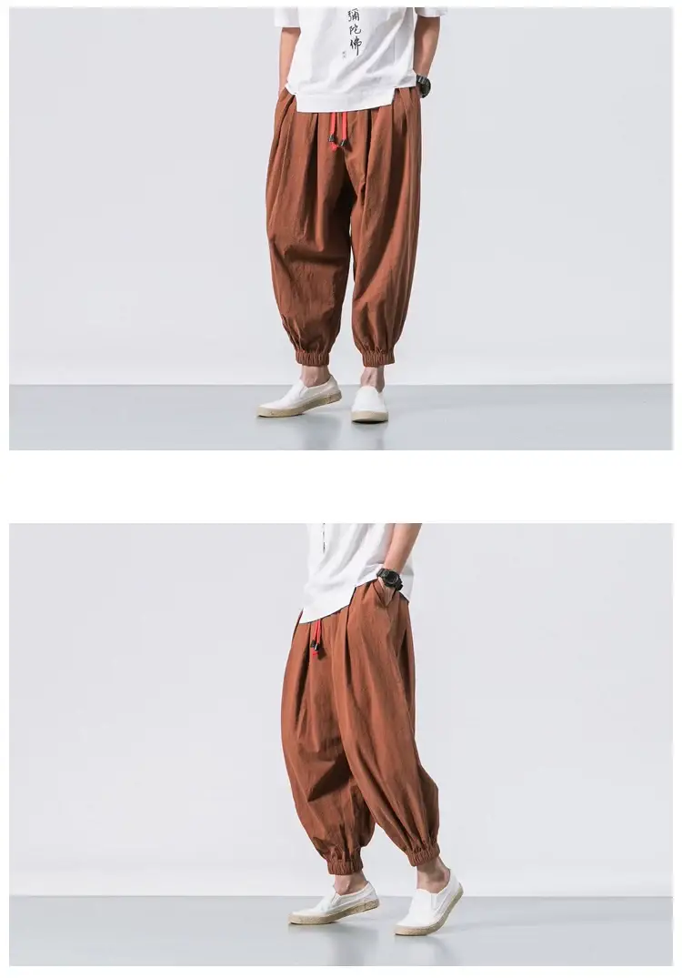 Men Loose Fit Harem Pants Black Cotton Large — feature 3