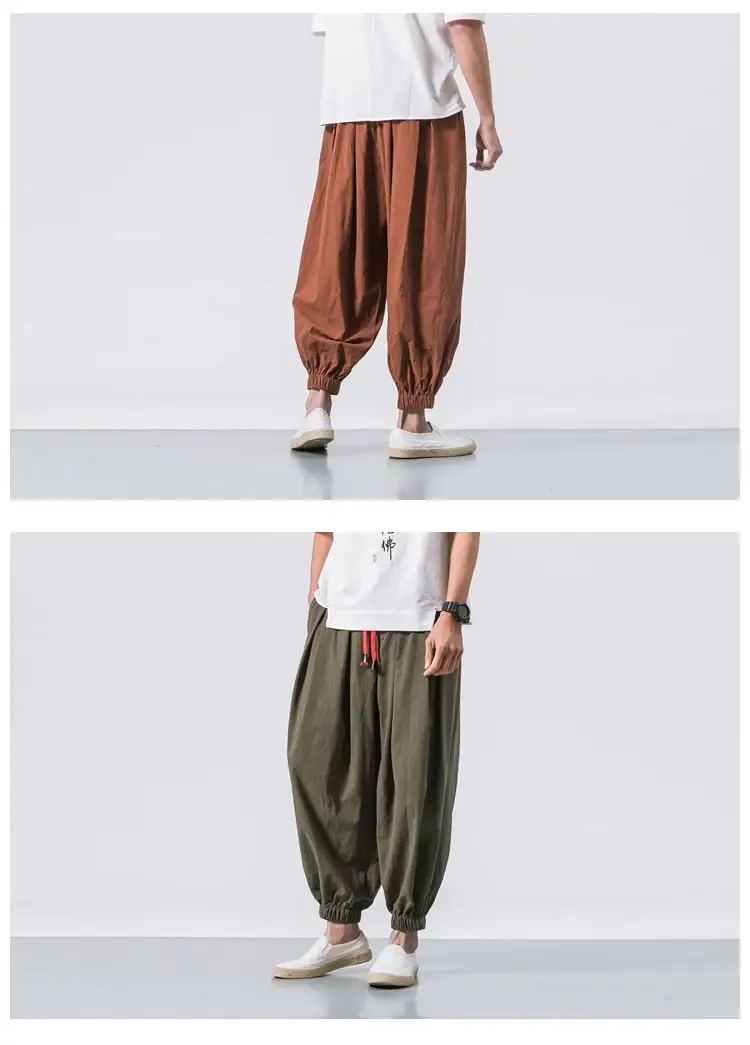 Men Loose Fit Harem Pants Black Cotton Large — feature 4