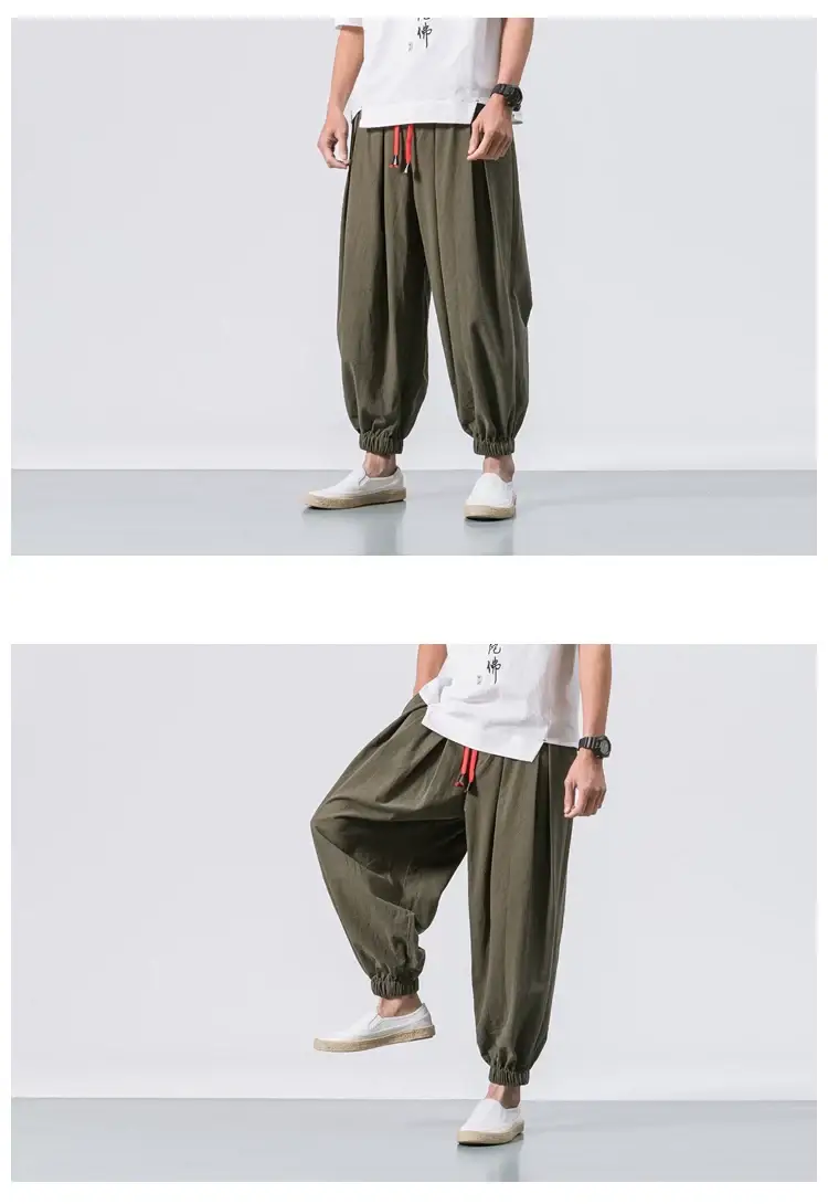 Men Loose Fit Harem Pants Black Cotton Large — feature 5