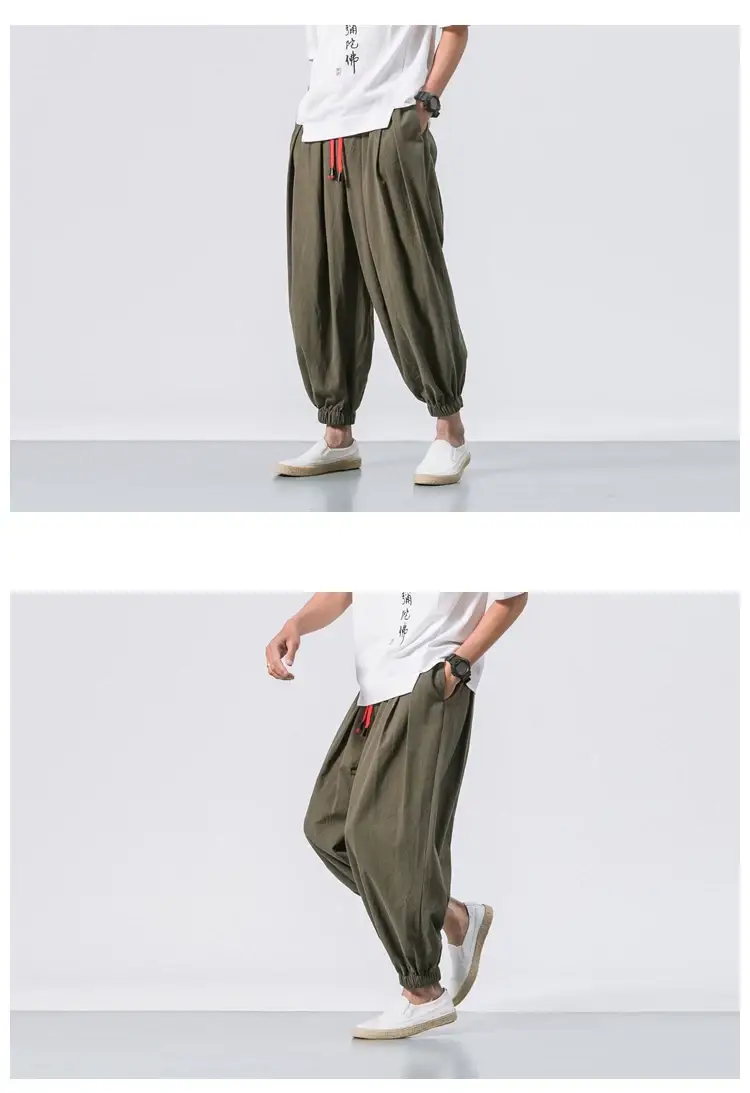 Men Loose Fit Harem Pants Black Cotton Large — feature 7