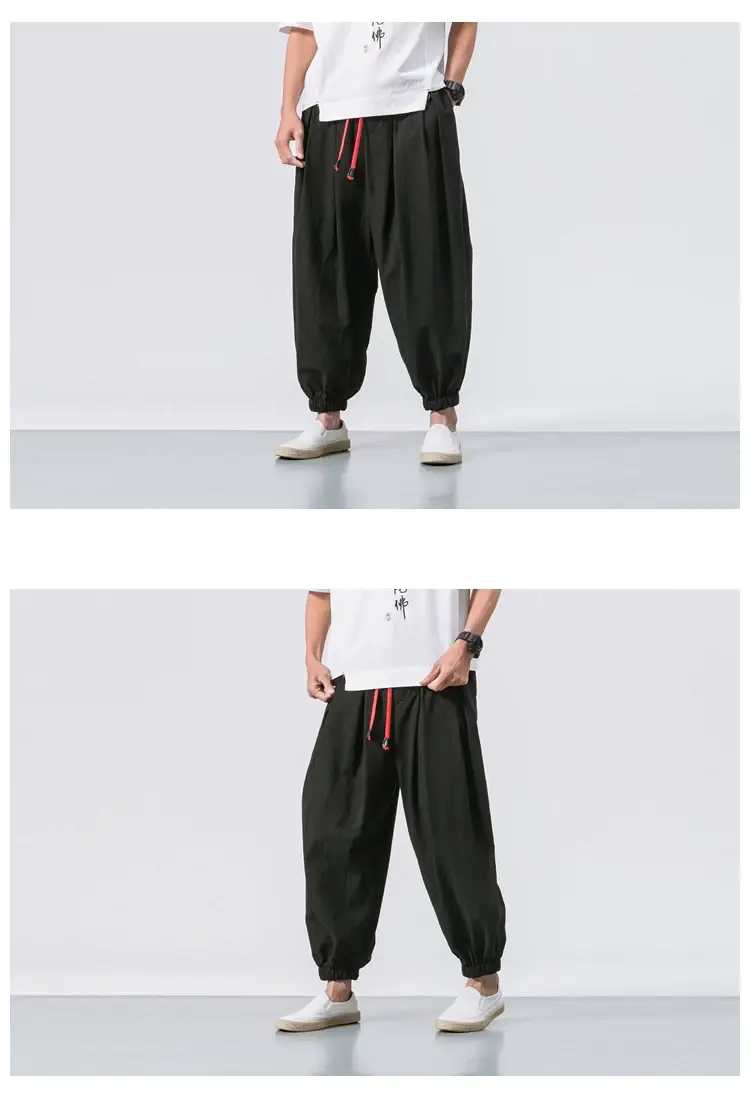 Men Loose Fit Harem Pants Black Cotton Large — feature 8