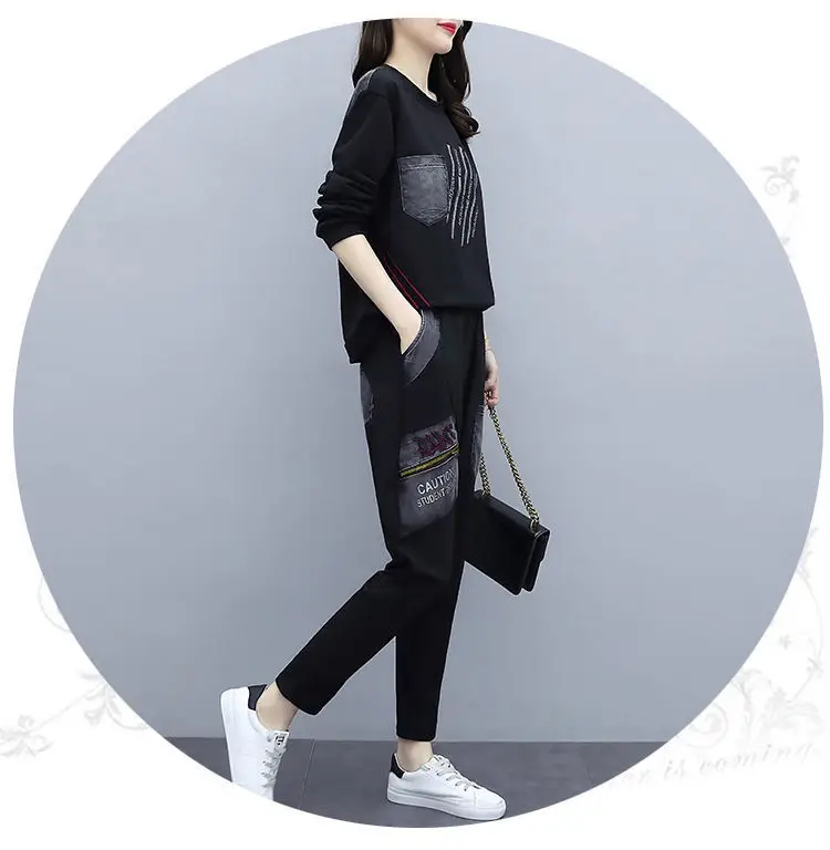Korean Style Fat mm Casual Sports Suit Black Large — feature 13