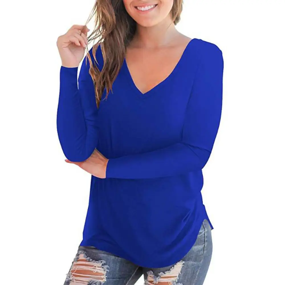 White V-Neck Long Sleeve Women's T-Shirt for Winter - Image 4