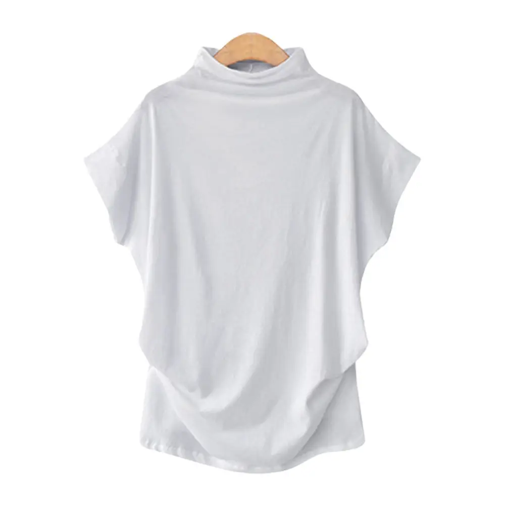 Women's Blue Half-Collar Sleeve Top Polyester Cotton Large - Image 21