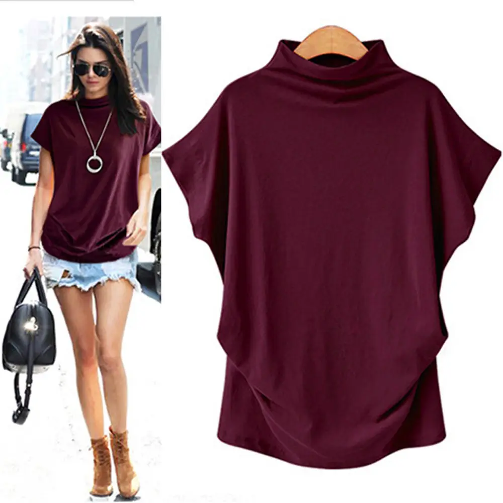 Women's Blue Half-Collar Sleeve Top Polyester Cotton Large — feature 16