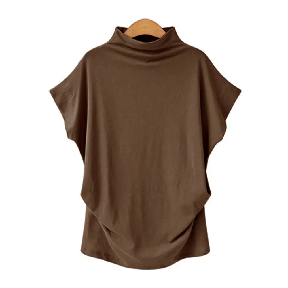 Women's Blue Half-Collar Sleeve Top Polyester Cotton Large - Image 13