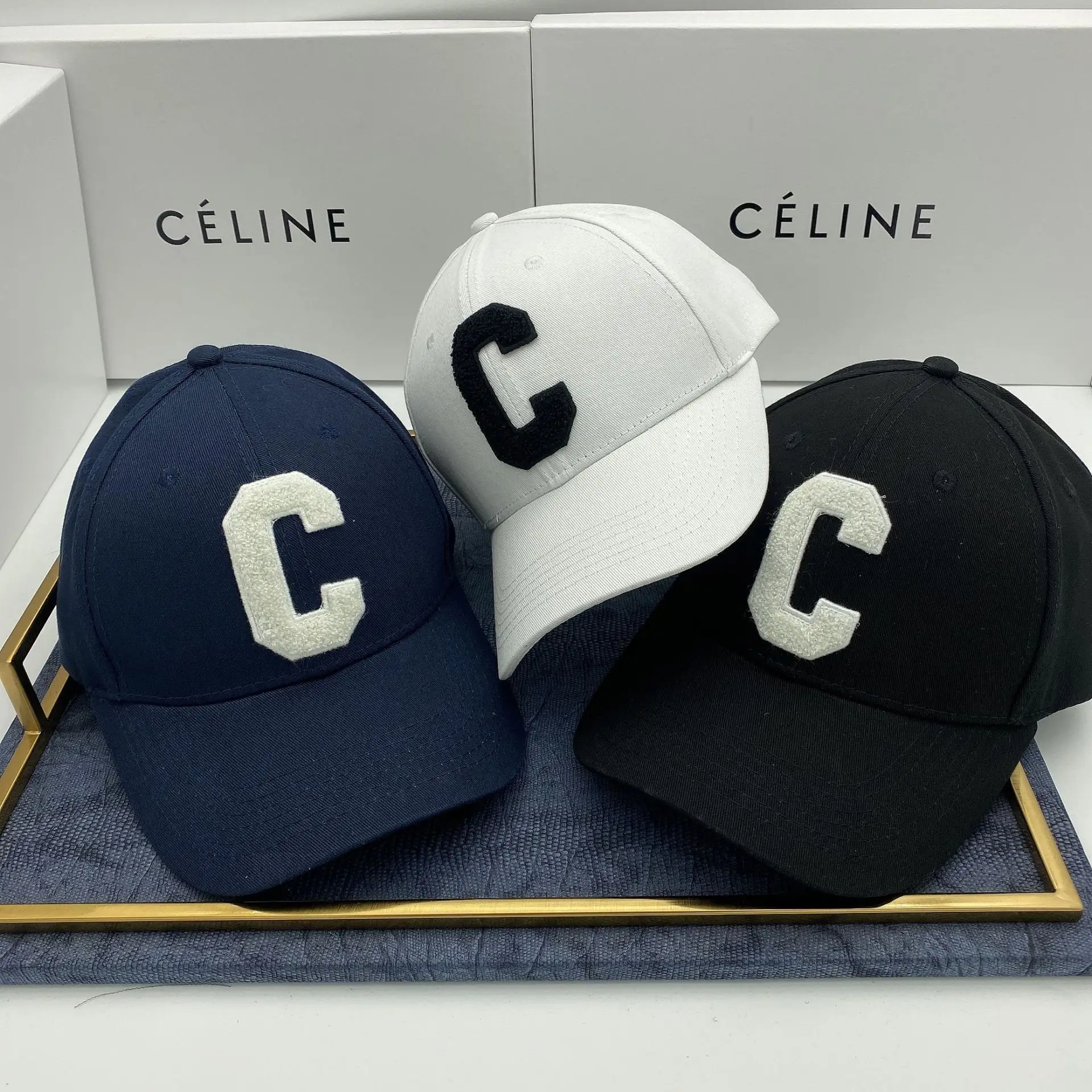 C Letter Baseball Caps for Kids Summer White Blue