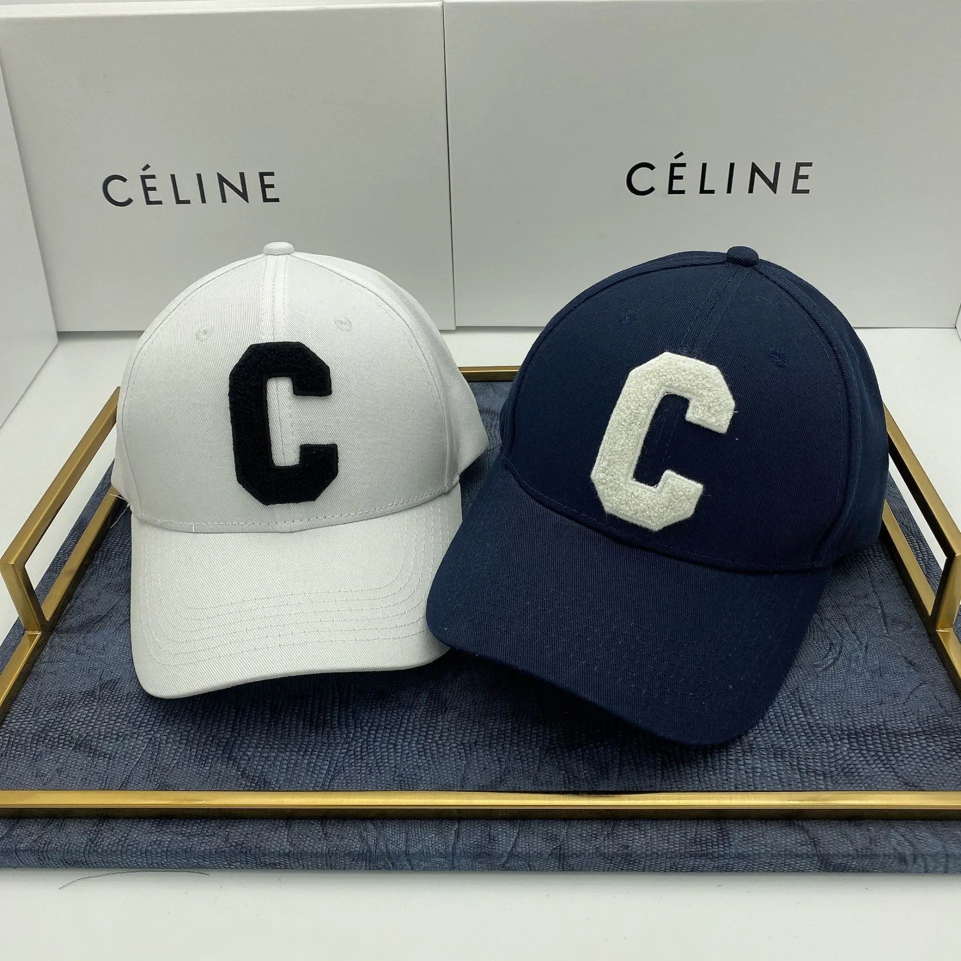 C Letter Baseball Caps for Kids Summer White Blue