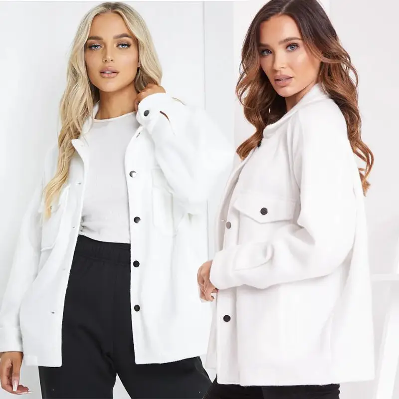 White Woolen Lapel Jacket with Double Pocket for Men