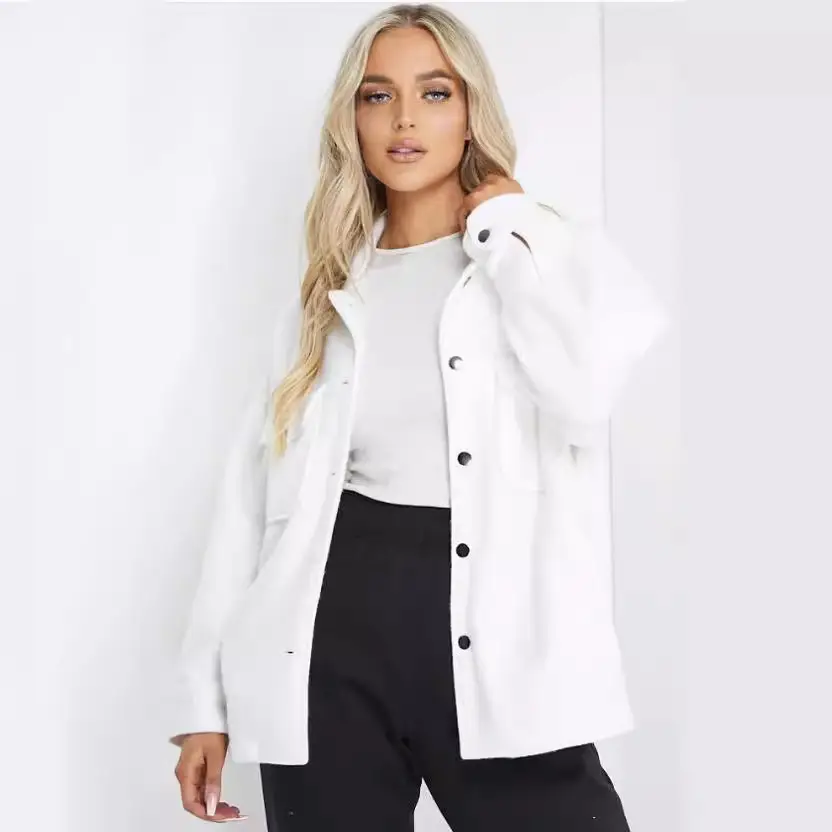 White Woolen Lapel Jacket with Double Pocket for Men