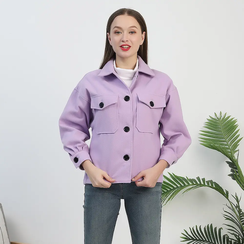 White Woolen Lapel Jacket with Double Pocket for Men