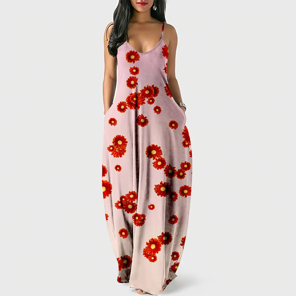Daisy Floral 3D Printed Strap Dress Green - Image 15