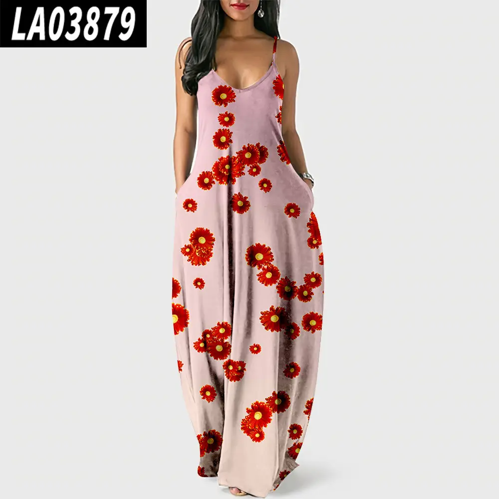 Daisy Floral 3D Printed Strap Dress Green - Image 2