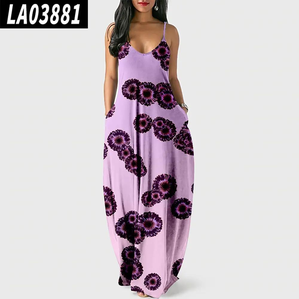 Daisy Floral 3D Printed Strap Dress Green - Image 4