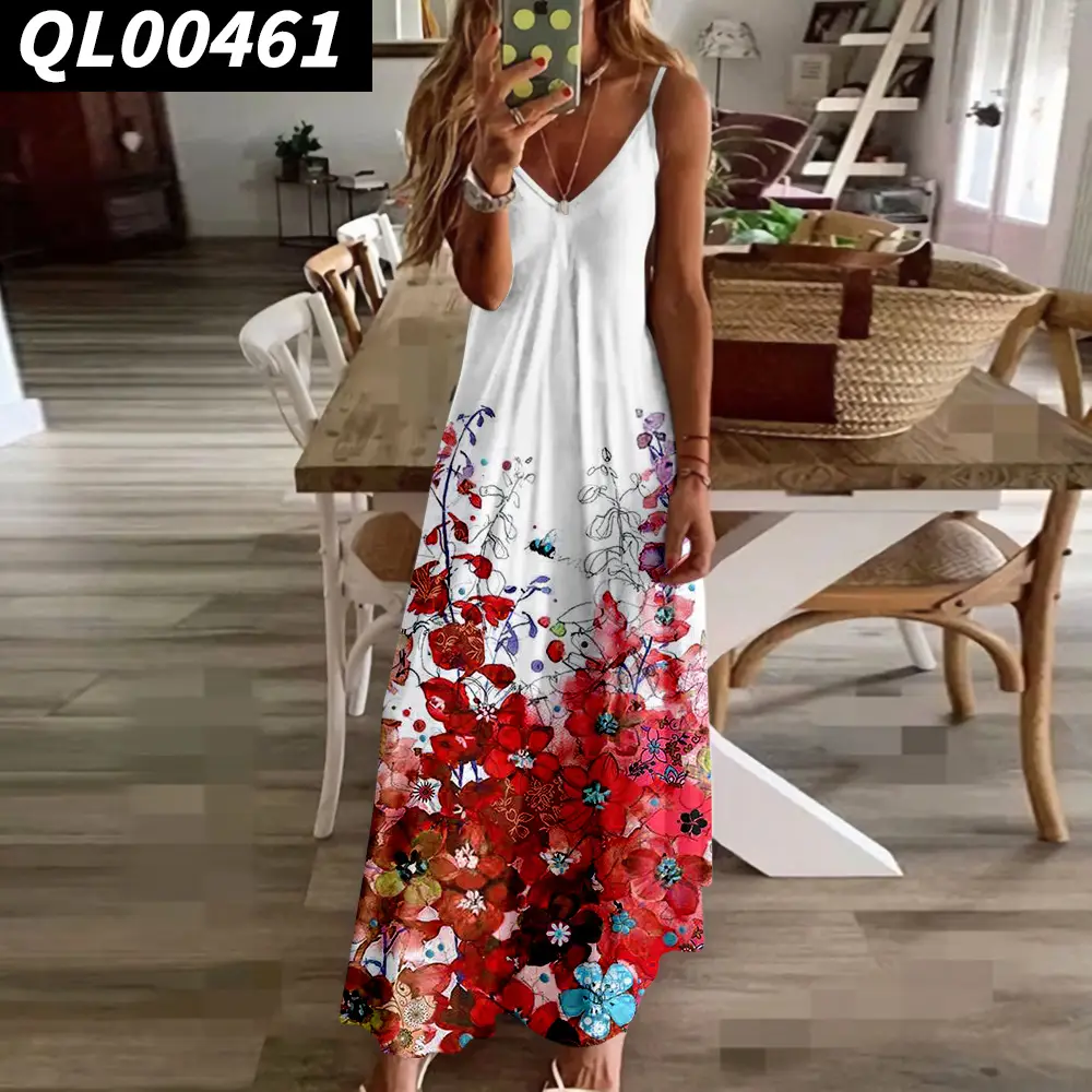Daisy Floral 3D Printed Strap Dress Green - Image 5