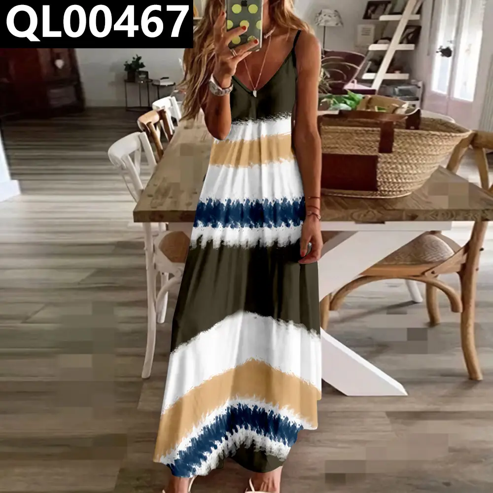 Daisy Floral 3D Printed Strap Dress Green - Image 6