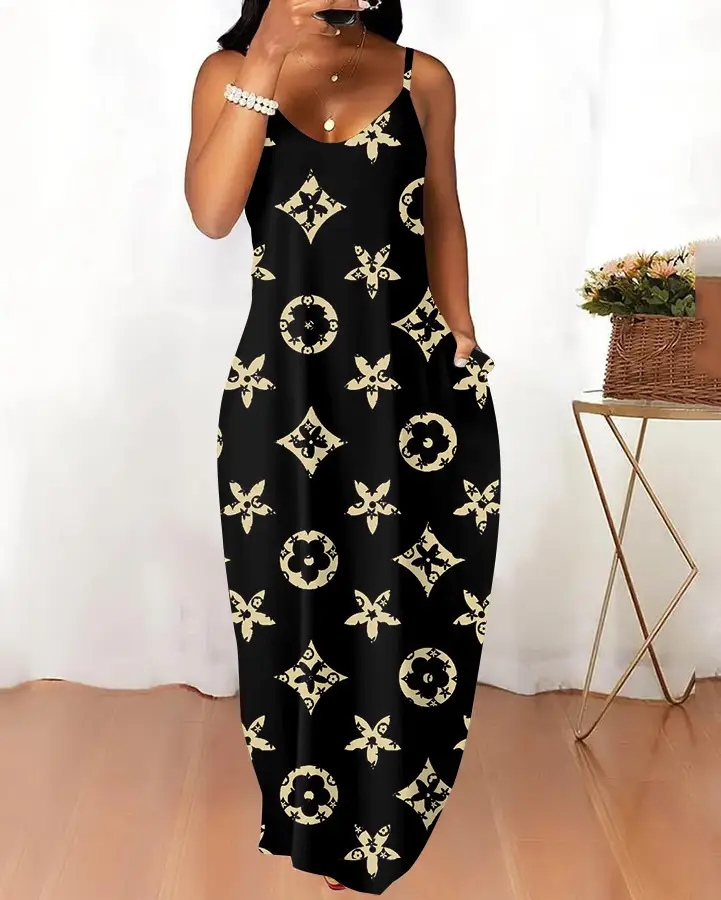 Daisy Floral 3D Printed Strap Dress Green - Image 9
