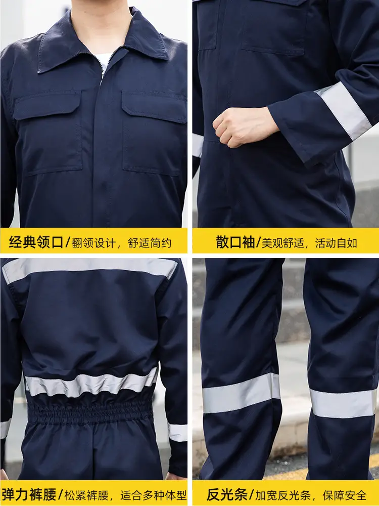 Men Navy Blue Reflective Work Suit with Reflective Sleeves - Image 7
