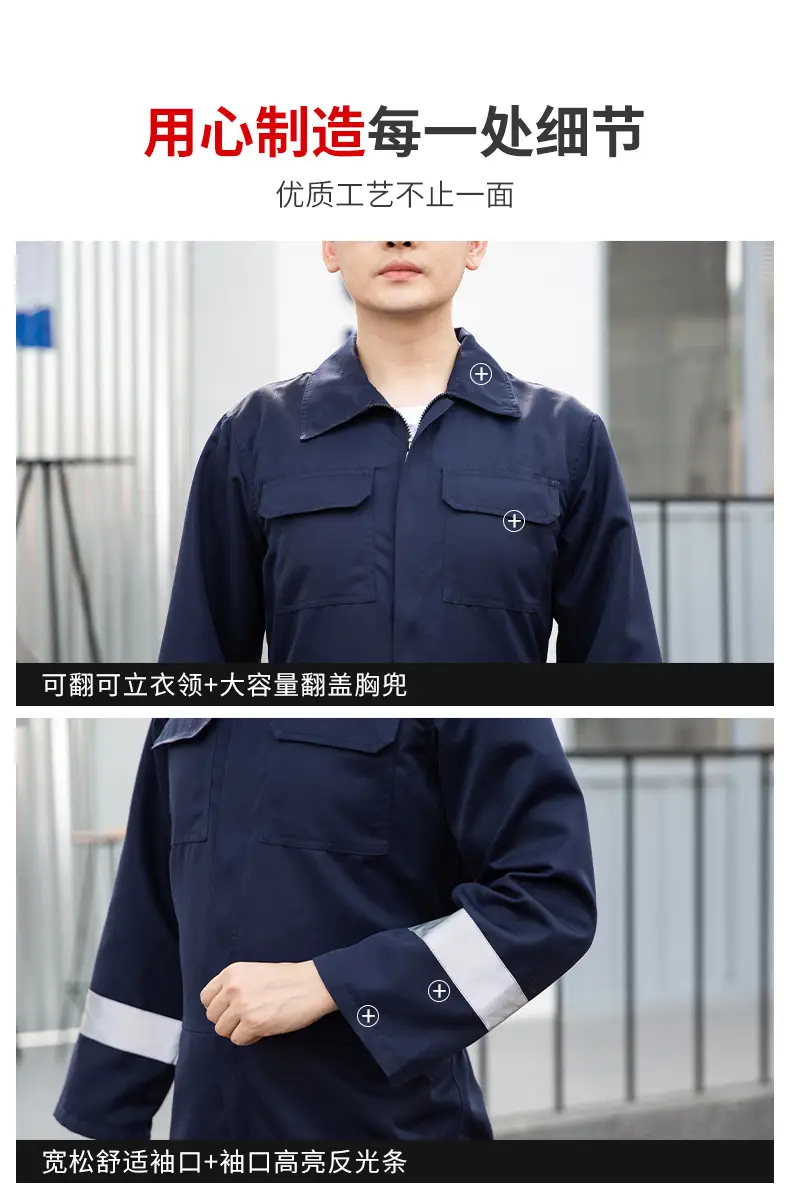 Men Navy Blue Reflective Work Suit with Reflective Sleeves — feature 11