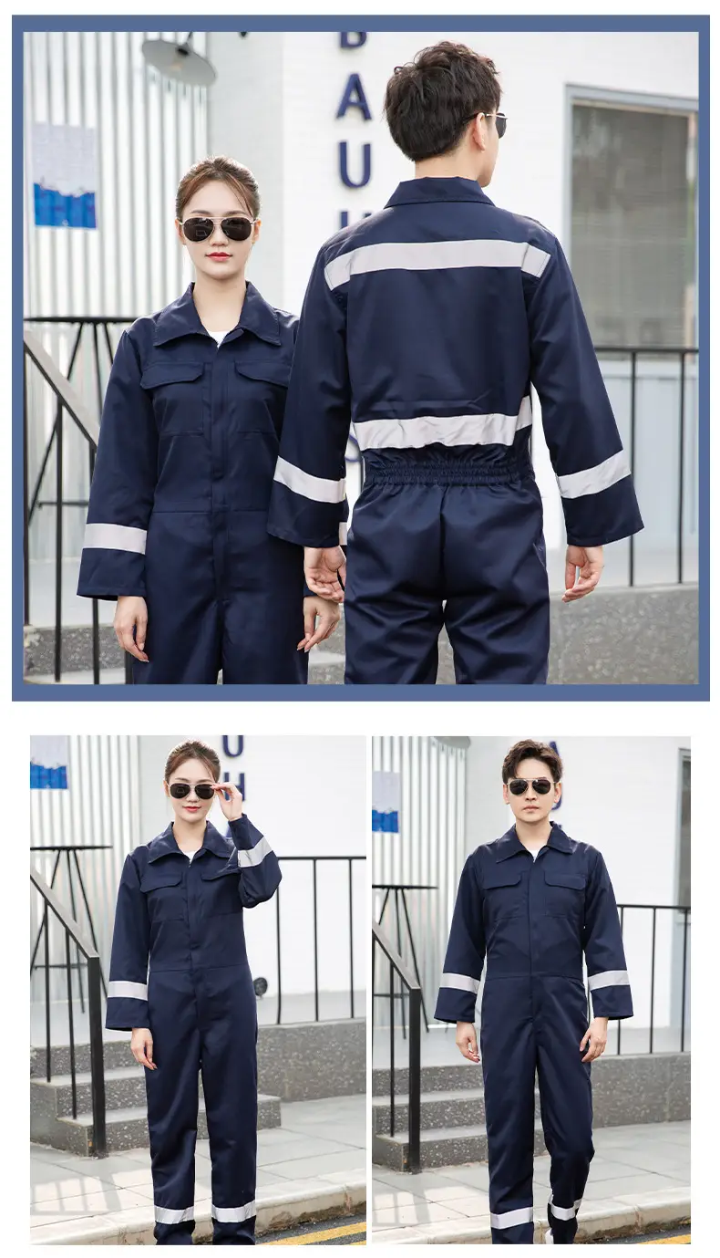 Men Navy Blue Reflective Work Suit with Reflective Sleeves — feature 13