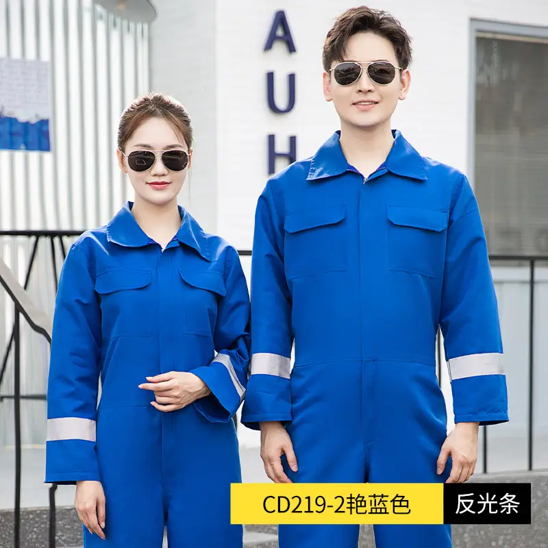 Men Navy Blue Reflective Work Suit with Reflective Sleeves - Image 2