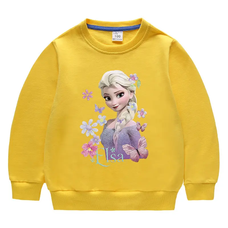 Kids Frozen Elsa Sweatshirt Orange Round Neck Long Sleeve Cotton - Image 3