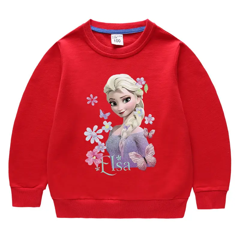 Kids Frozen Elsa Sweatshirt Orange Round Neck Long Sleeve Cotton - Image 4