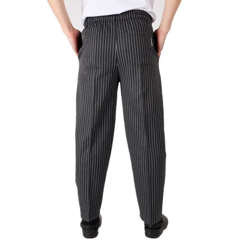 Chef Pants Gray Striped Full Elastic Waist - Image 8