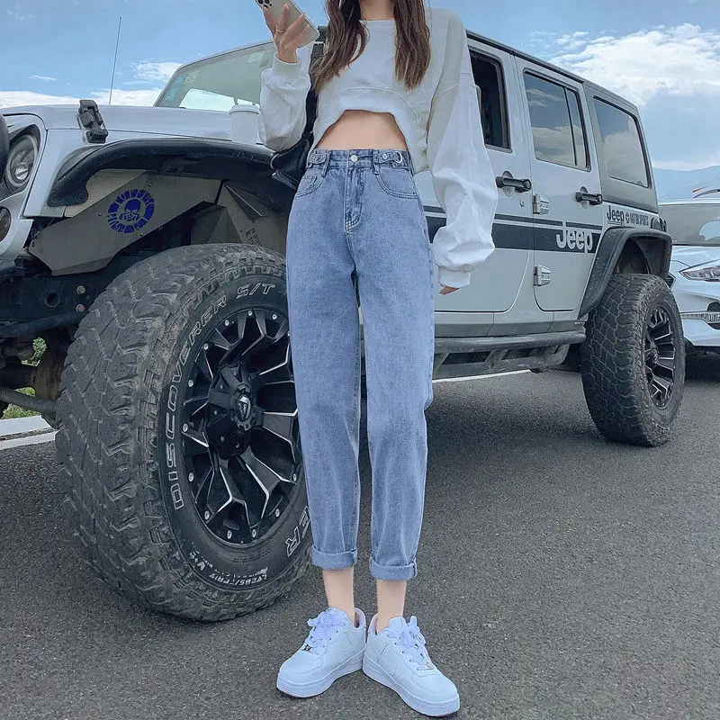 Women's Thin Adjustable High Waist Jeans Summer New Korean Style Wide Leg Cropped Straight Radish Harem Trendy Pants - Image 5