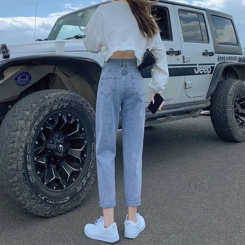 Women's Thin Adjustable High Waist Jeans Summer New Korean Style Wide Leg Cropped Straight Radish Harem Trendy Pants - Image 7