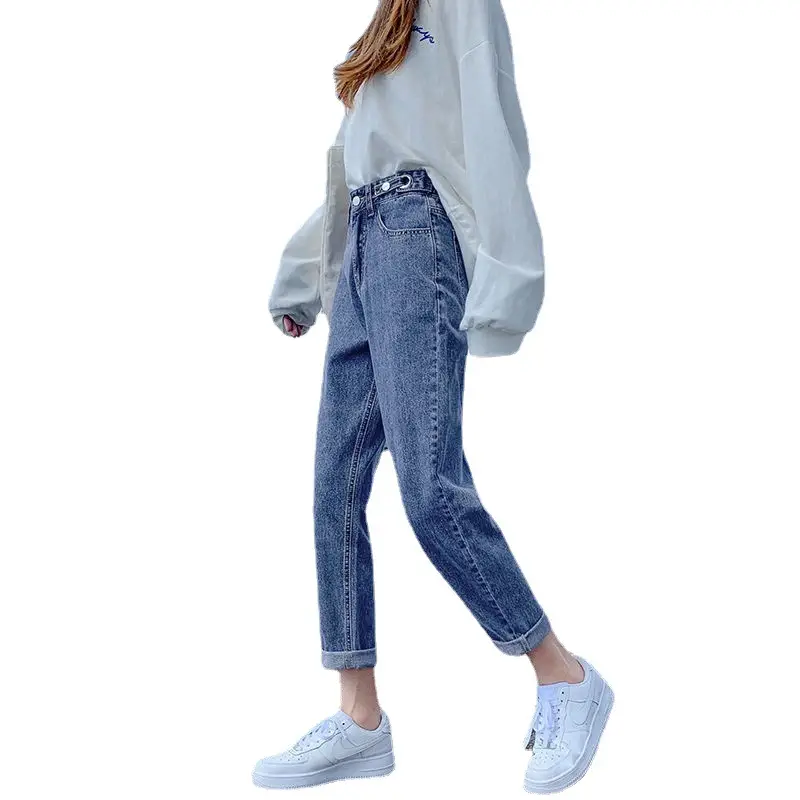 Women's Thin Adjustable High Waist Jeans Summer New Korean Style Wide Leg Cropped Straight Radish Harem Trendy Pants - Image 8