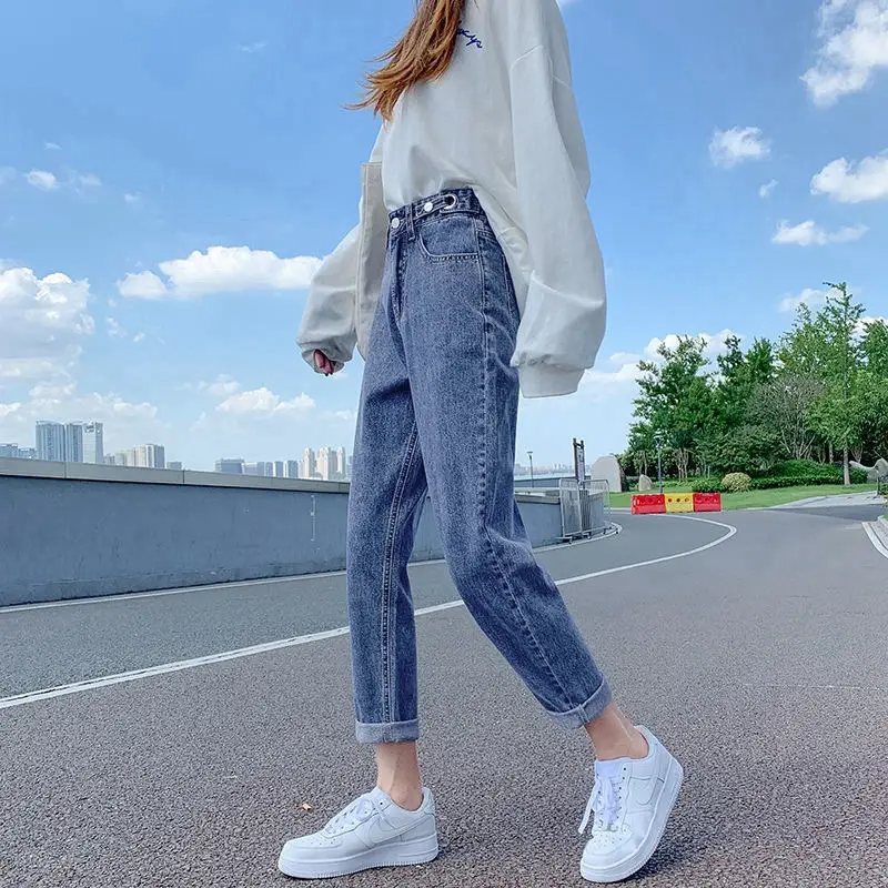 Women's Thin Adjustable High Waist Jeans Summer New Korean Style Wide Leg Cropped Straight Radish Harem Trendy Pants - Image 2