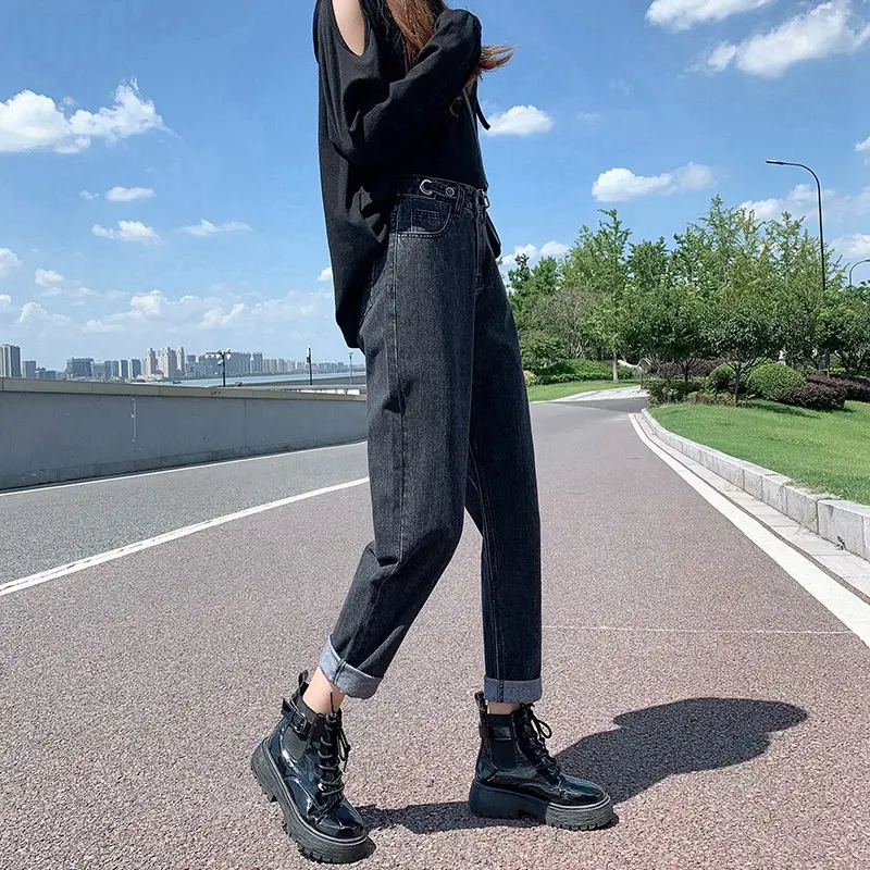 Women's Thin Adjustable High Waist Jeans Summer New Korean Style Wide Leg Cropped Straight Radish Harem Trendy Pants - Image 3