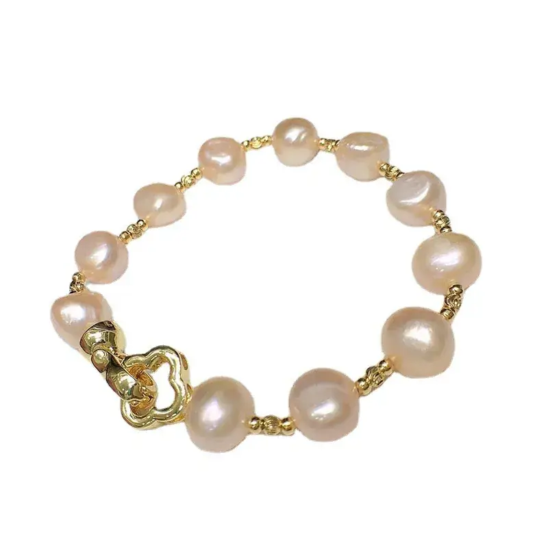 Women's Pink Pearl Bracelet with Gold Clasp - Image 6