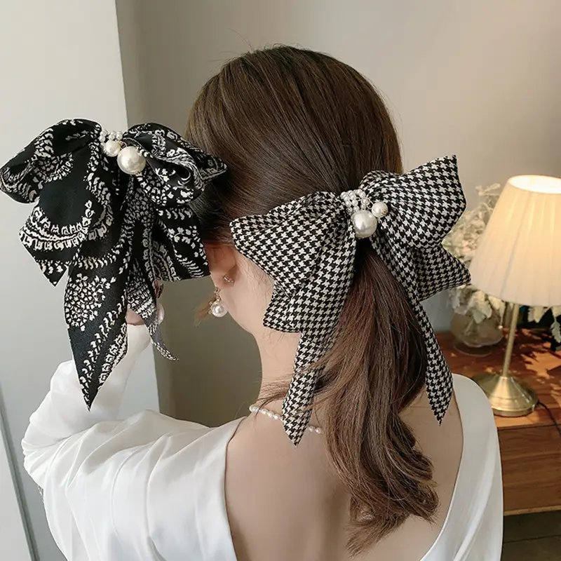 Houndstooth Bow Hairpin for Women Korean Style Clip