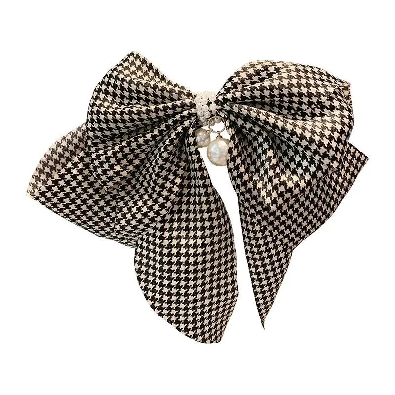 Houndstooth Bow Hairpin for Women Korean Style Clip