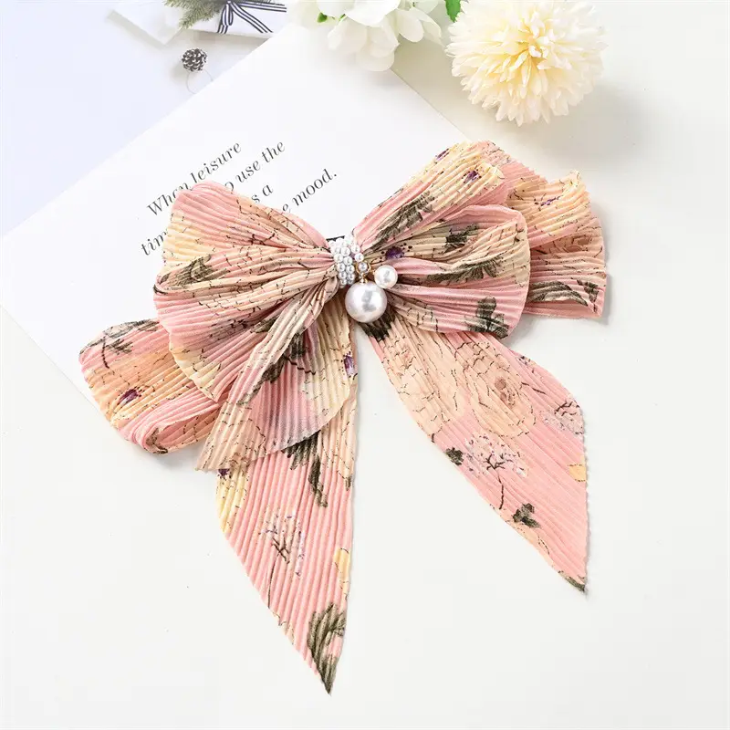 Houndstooth Bow Hairpin for Women Korean Style Clip
