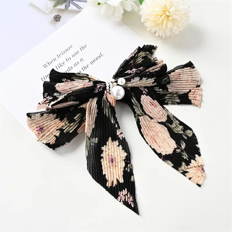 Houndstooth Bow Hairpin for Women Korean Style Clip