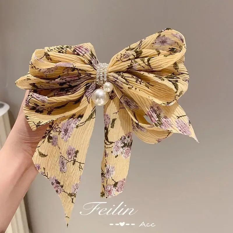 Houndstooth Bow Hairpin for Women Korean Style Clip