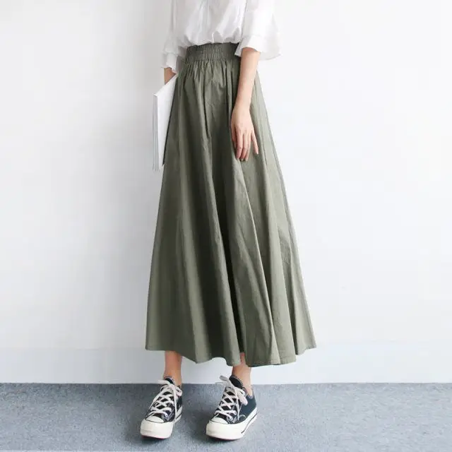 Japanese Style A-Line Skirt Olive Green Large Size - Image 6