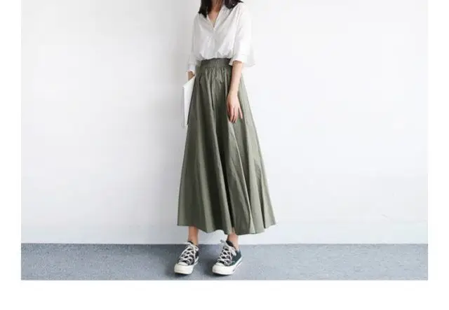 Japanese Style A-Line Skirt Olive Green Large Size — feature 11