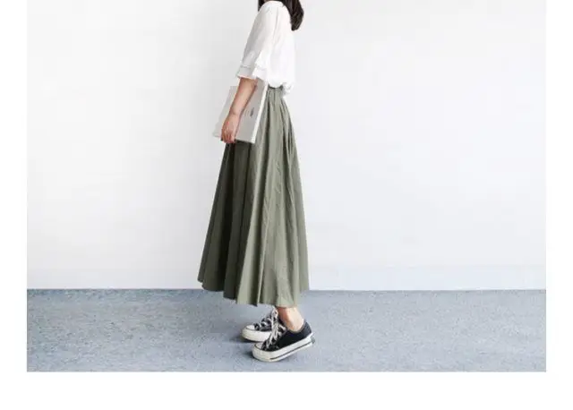 Japanese Style A-Line Skirt Olive Green Large Size — feature 12