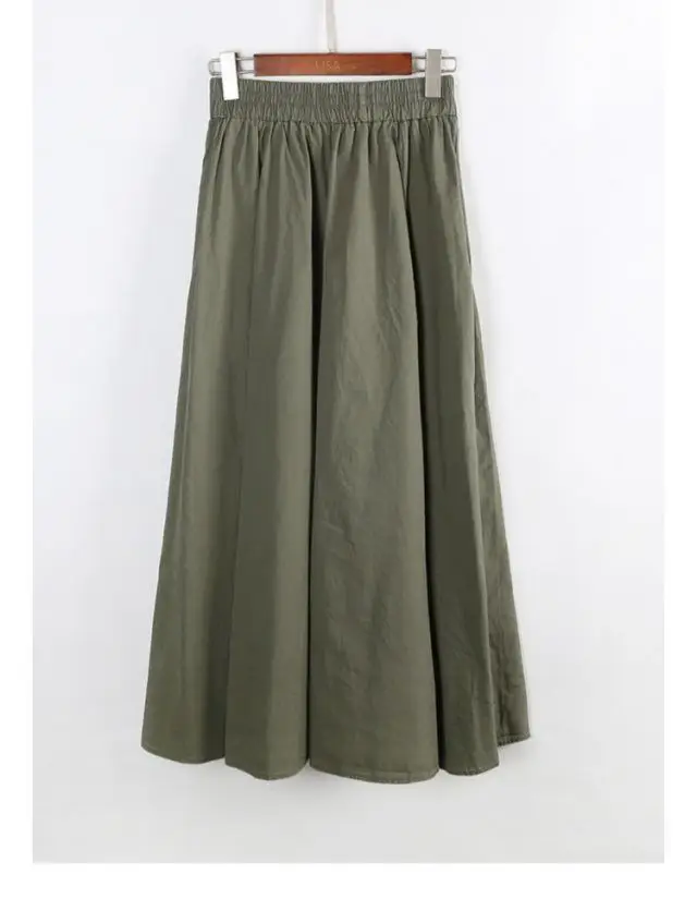 Japanese Style A-Line Skirt Olive Green Large Size — feature 14