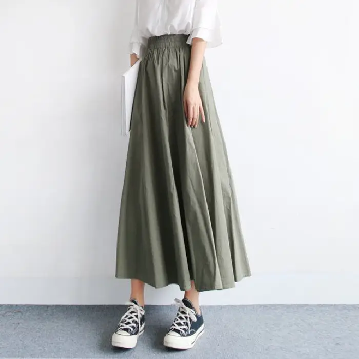 Japanese Style A-Line Skirt Olive Green Large Size - Image 3