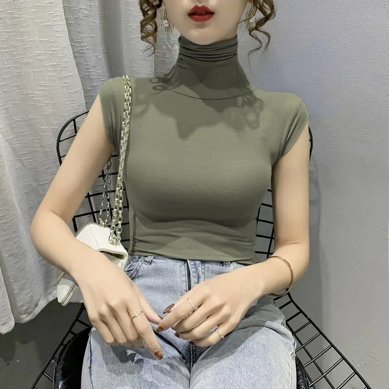 Women's White High Collar T-Shirt Summer 2023 - Image 7