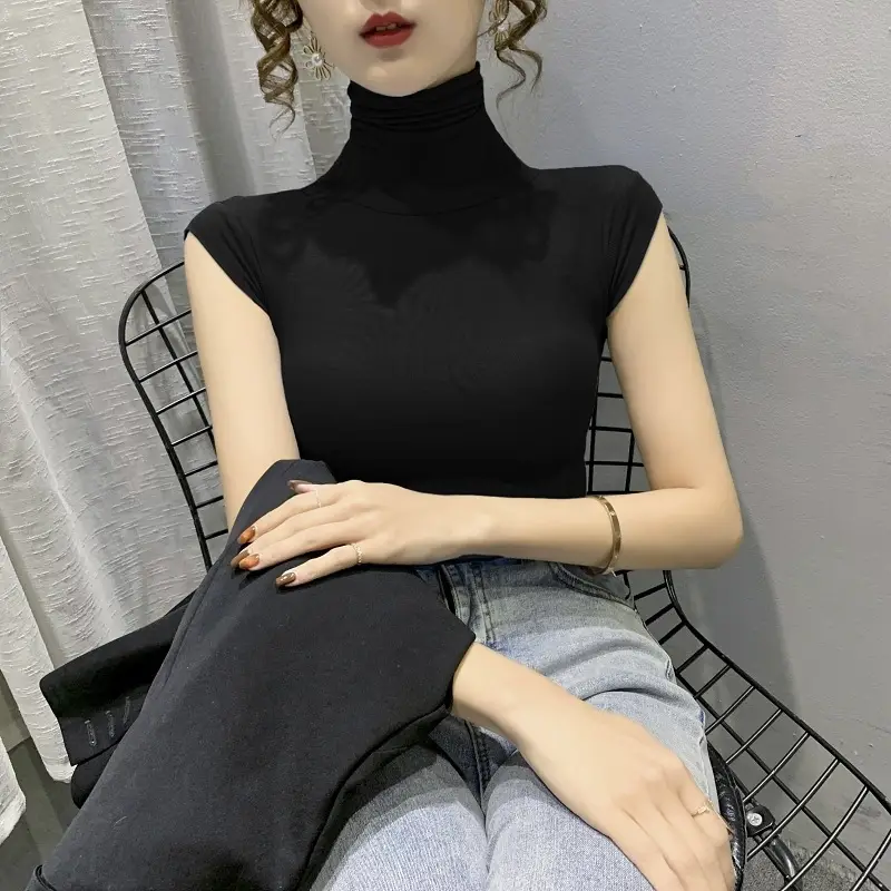 Women's White High Collar T-Shirt Summer 2023 - Image 8