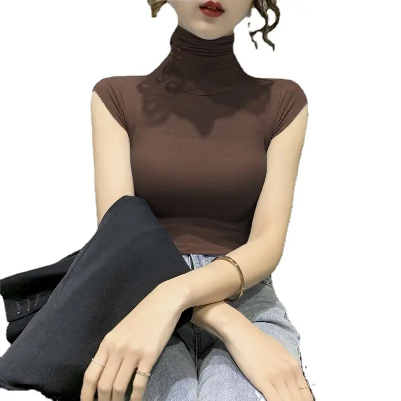 Women's White High Collar T-Shirt Summer 2023 - Image 9