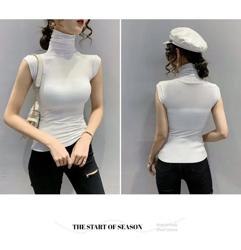 Women's White High Collar T-Shirt Summer 2023 — feature 12