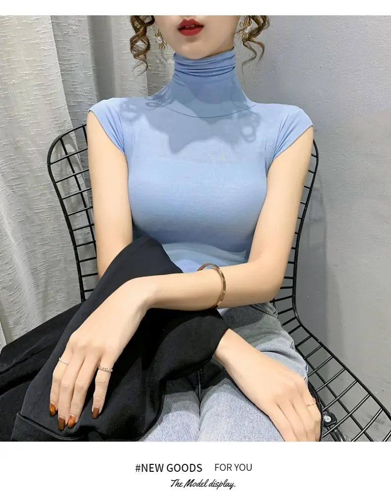 Women's White High Collar T-Shirt Summer 2023 — feature 14