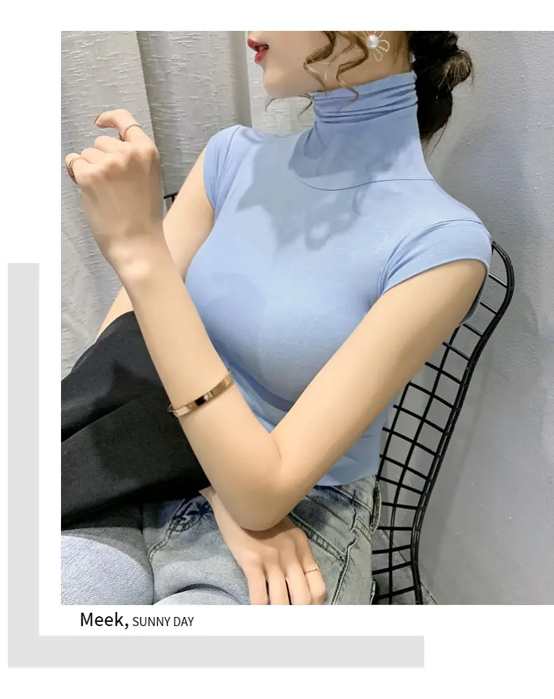 Women's White High Collar T-Shirt Summer 2023 — feature 16